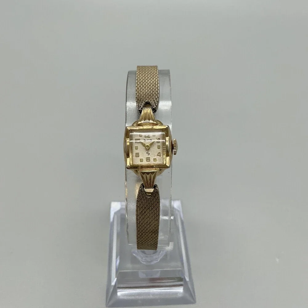Vintage Elgin Womens Watch 14mm 10K Rolled Gold Plated Mesh Band Manual Wind